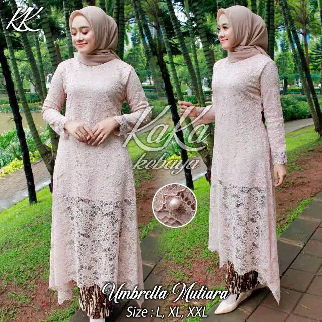 MQ - PROMO KEBAYA MODERN/KEBAYA TUNIK/TUNIK BRUKAT UMBRELLA MUTIARA/SETELAN KEBAYA-CREAM
