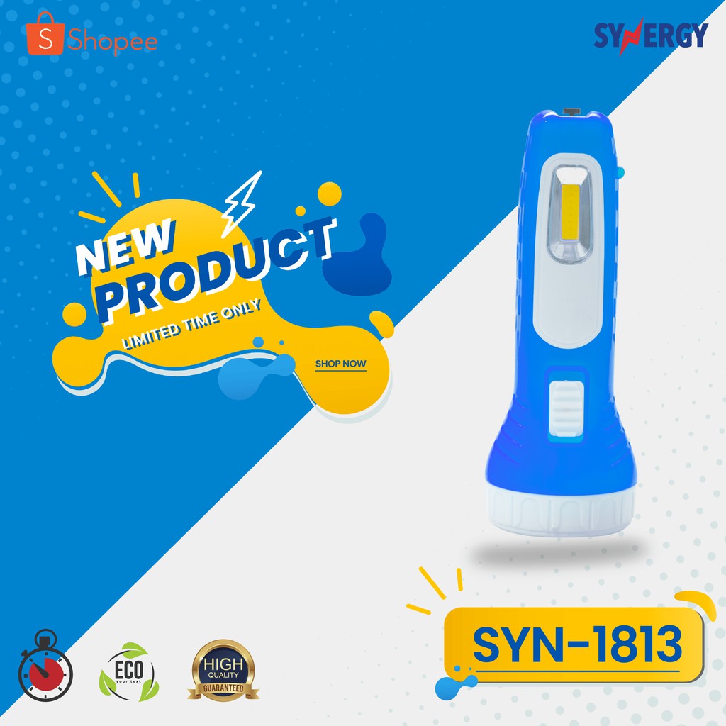 Senter + LED COB Isi Ulang 3W + 2W COB SYNERGY SYN-1813 Premium