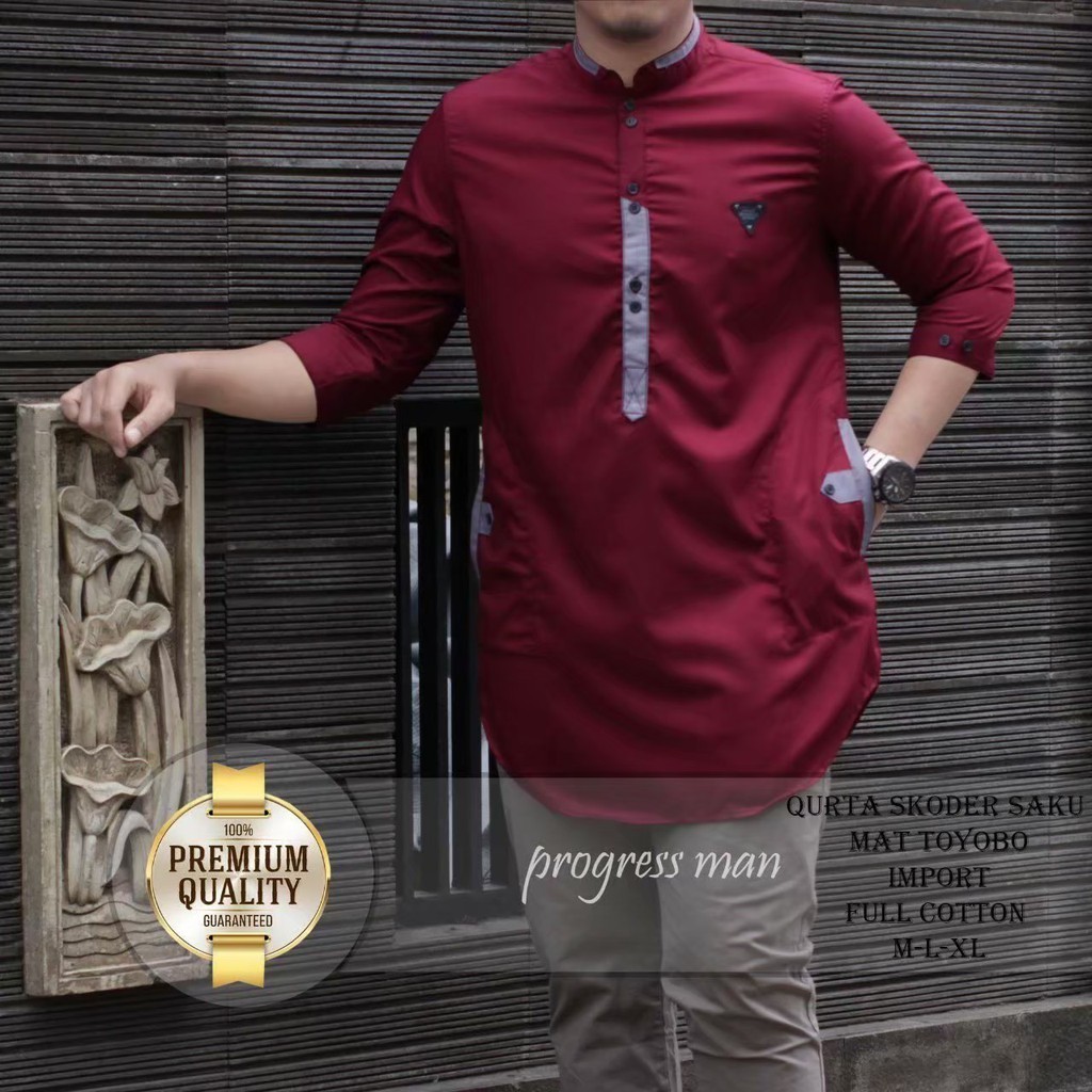 baju Koko kurta lengan 3/4 ,baju Koko pria,fashion muslim pria,kurta pakistan-pangsi marun