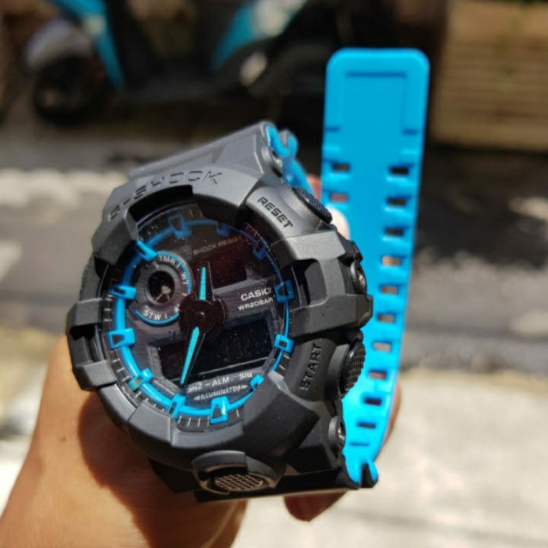 JAM TANGAN CASIO GSHOCK GA700SE G SHOCK GA 700 SPESIAL EDITION HITAM BIRU DOBEL TIME