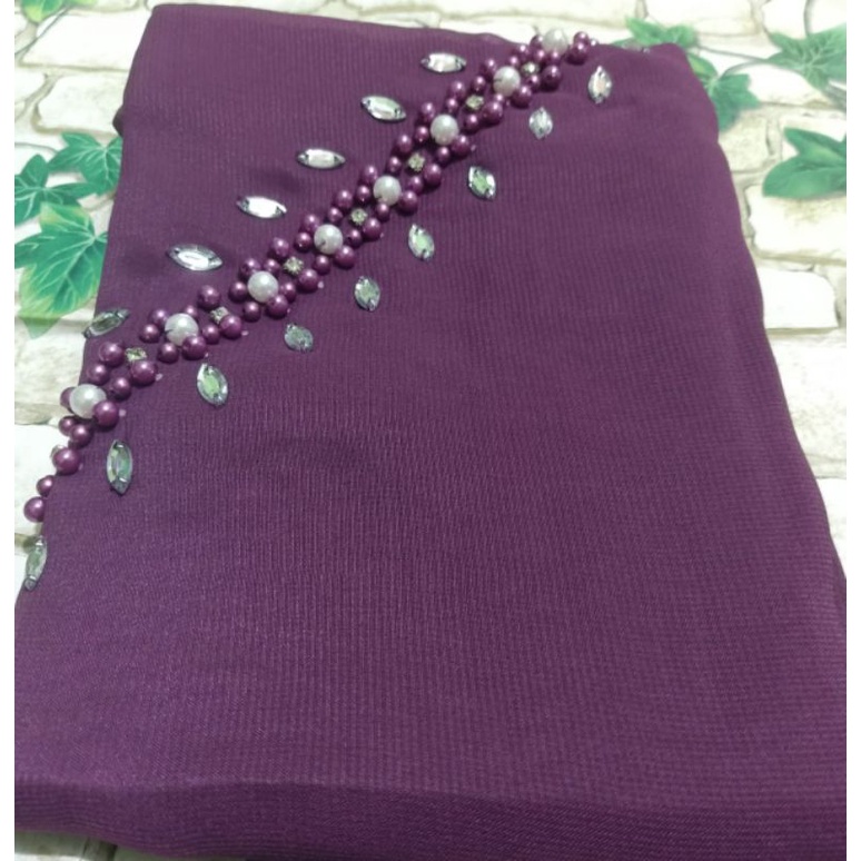 SEGIEMPAT PAYET BANDO BELLA/HIJAB BANDO MUTIARA/KERUDUNG PAYET BELLA SQUERE-Ungu terong