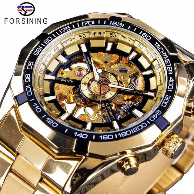 Forsining Automatic Mechanical Watch Skeleton - Jam Tangan Pria Automatic Original GOLD