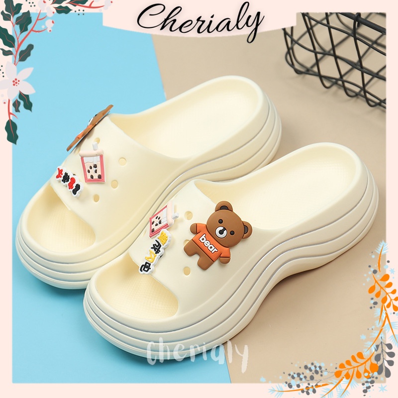 EVA Sandal Wanita Import Korean Non-Slip Tebal 5 Cm include Jibbitz Accesoris BT21 Rubber Super Soft Empuk Ringan Anti Lecet Baim Sendal FUJI 805