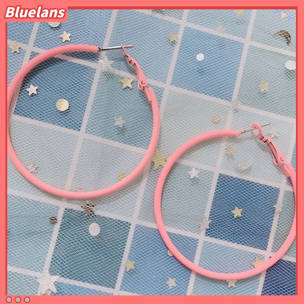 Anting Hoop Bentuk Lingkaran Besar Warna Permen Untuk Wanita