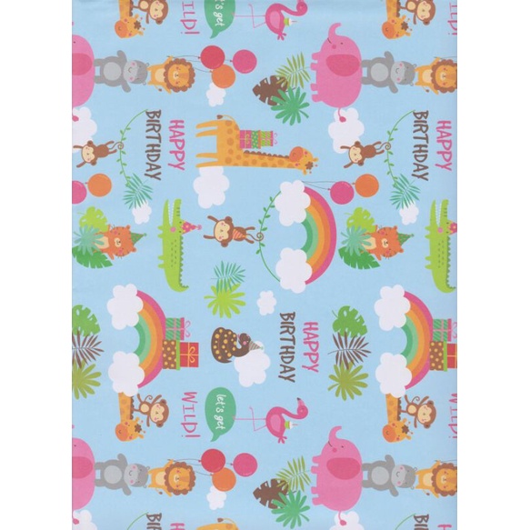 

Kertas Kado Sansan Wawa SW 5734 "Happy Birthday/animal/elephant/monkey/lion/snake/hippo/flamingo/giraffe/alligator/rainbow