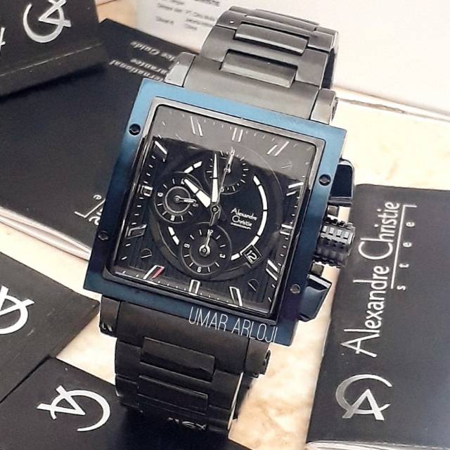 Jam Tangan Pria Alexandre Christie Ac 6182 Mc Black Blue Chronograph Original Fashion Pria