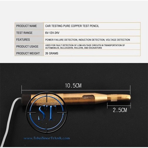 Test Pen Dc 6-24V Electrical Indicator Arus Voltage Tespen Dc Body Besi Gold Lampu Deteksi Positif Tester