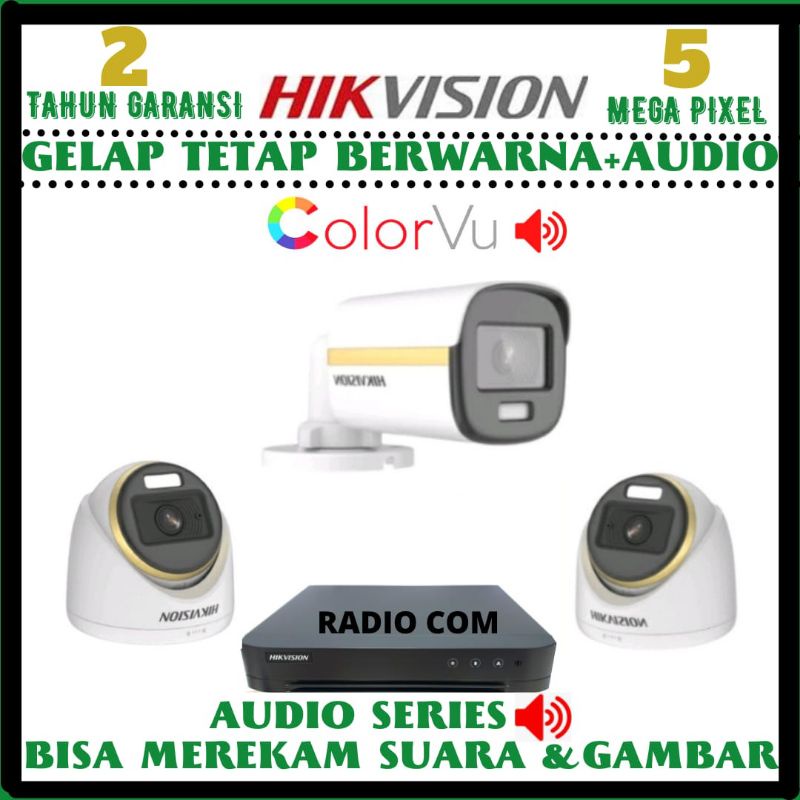 PAKET CCTV HIKVISION COLORVU 5MP 4 CHANNEL 3 KAMERA GELAP TETAP BERWARNA+AUDIO SERIES