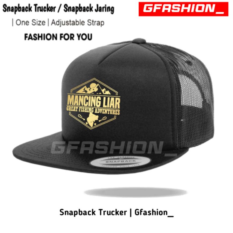TOPI MANCING LIAR LOGO GOLD SNAPBACK JARING/TOPI SNAPBACK TRUCKER/TOPI MANCING