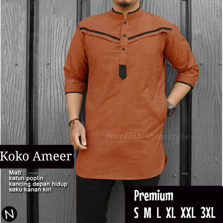 AMEER - KOKO KEMEJA BAJU KURTA QURTA S M L XL XXL 3XL JUMBO KATUN PRIA LAKI LAKI DEWASA LENGAN PANJA