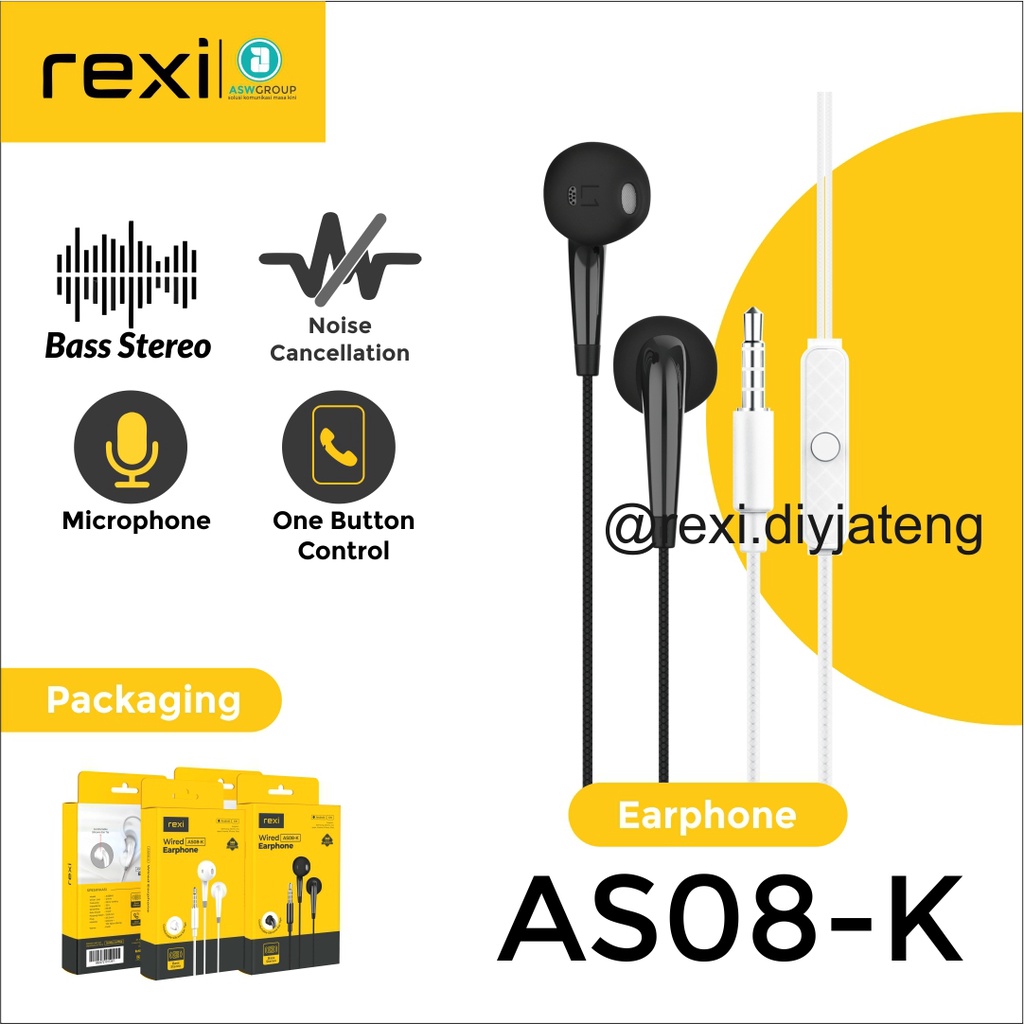 Earphone semi in ear bass stereo AS08-K rexi