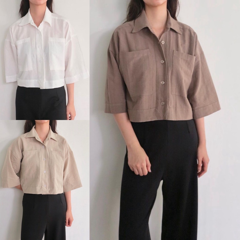 KEMEJA CROP LINEN - OVERSIZE LINEN - KEMEJA LINEN WANITA