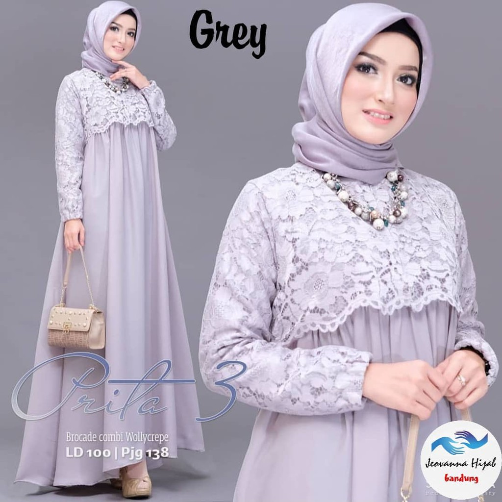 (PROMO)SET SYAR'I BRUKAT PRITA MEW MAROON 4 WARNA LAINNYA SETELAH HAJI UMROH GAMIS SYARI BRUKAT-GREY