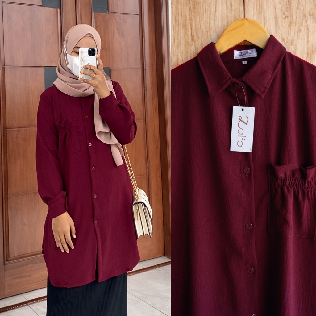 CLARINA tunik by ZALFA OUTFIT / tunik crincle / tunik polos / kemeja panjang