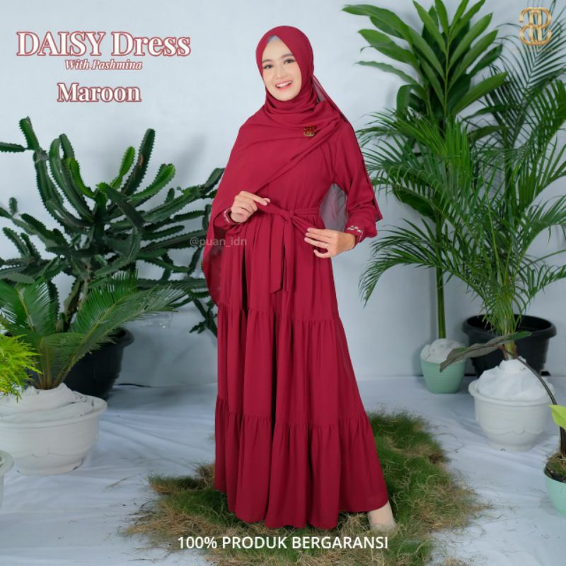 Baju Muslimah Daisy Dress Maroon Set - QNC