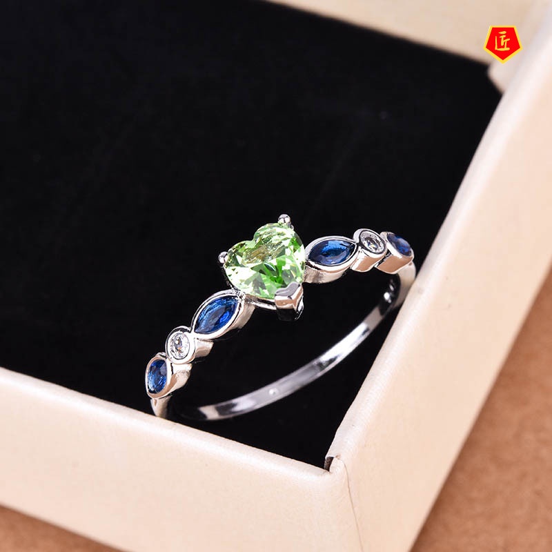 [Ready Stock]Creative Birthstone Inlaid Topaz Love Heart Ring