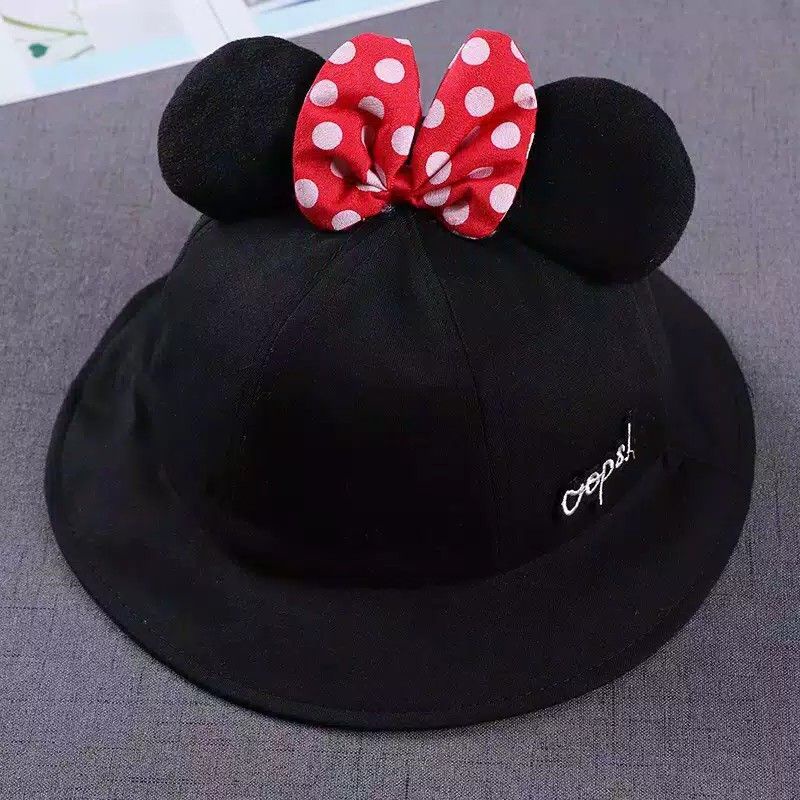 Topi anak bayi balita bucket hat fashion baby motif minnie lucu import-Hitam