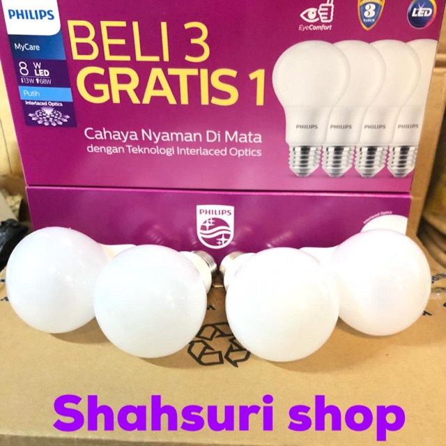 LAMPU PHILIPS PAKET LED MYCARE 8W 8 W WATT BELI 3 GRATIS 1 PUTIH