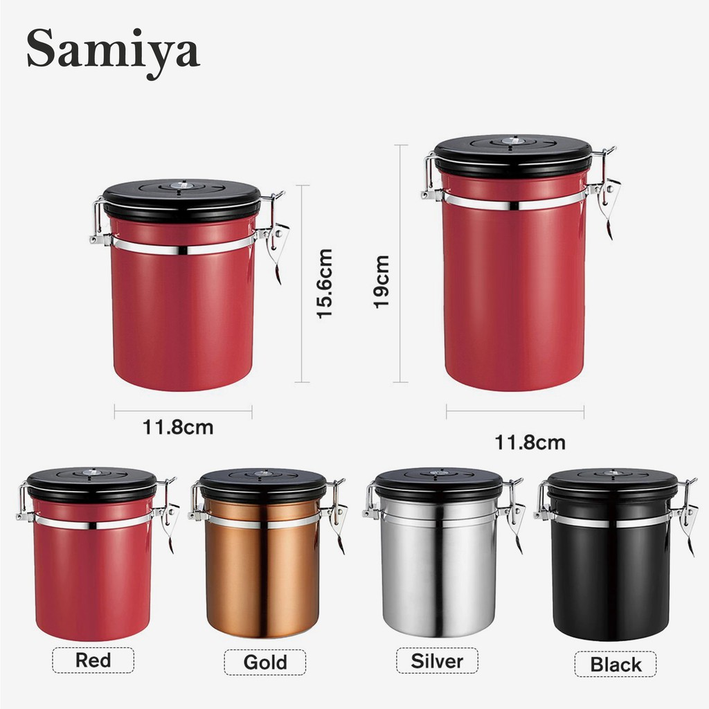 coffee bean canister airtigh storage tank stainless / toples penyimpan biji kopi makanan kedap udara