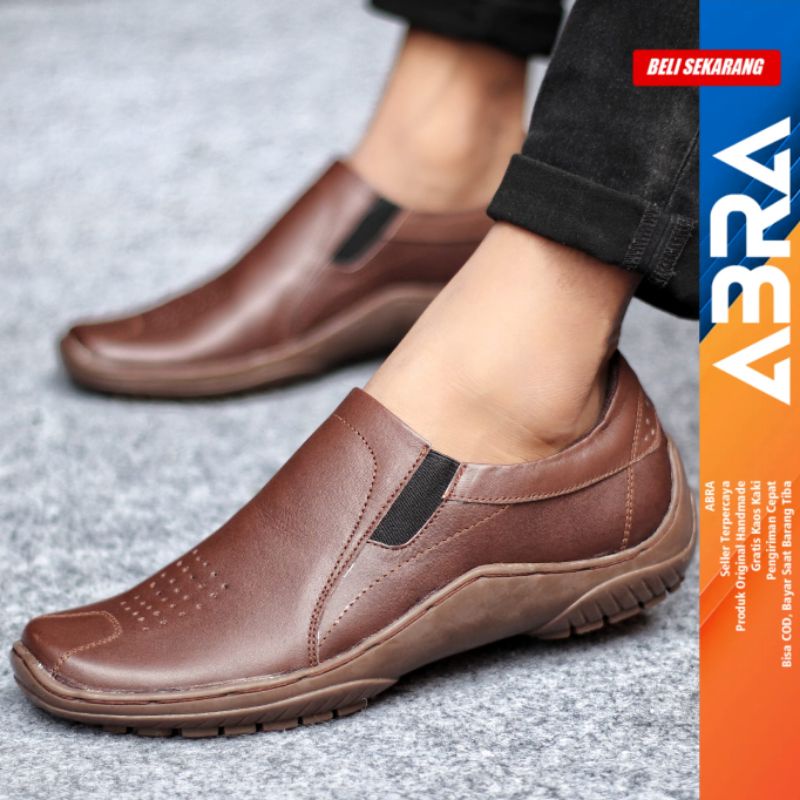 Sepatu Formal Pria Casual Kulit Asli Pantofel Kerja Hitam ABRA BADIL