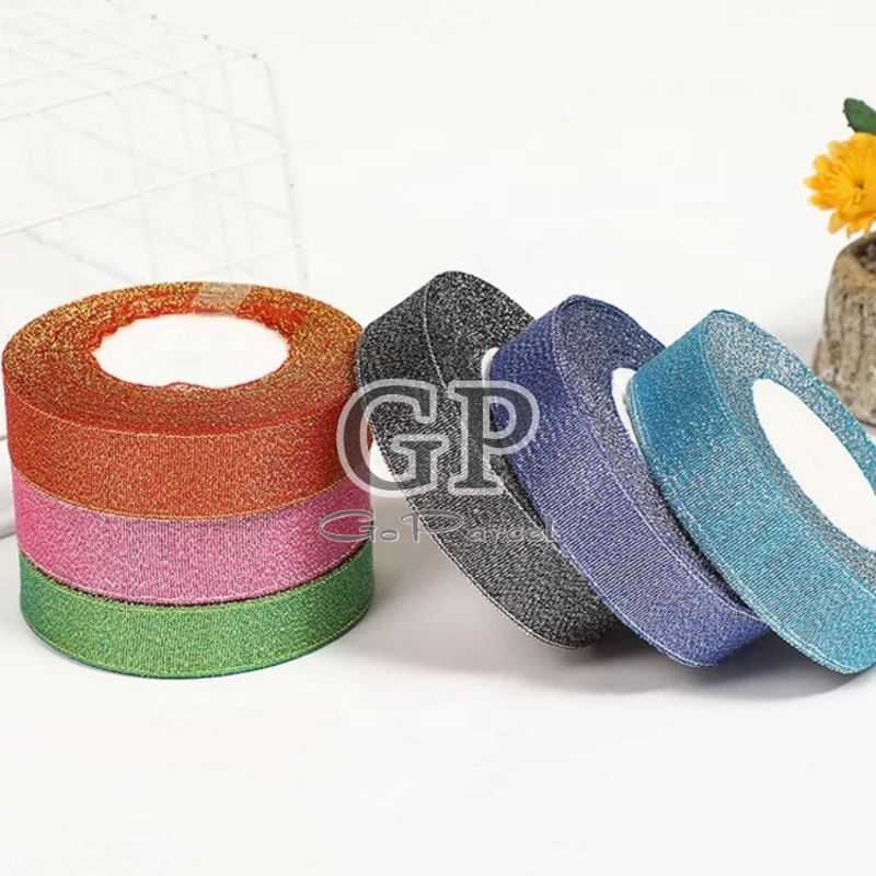 ( Rol 20 Yard ) METALLIC GLITTER RIBBON 1 INCH/ 2.5 CM / 1 IN PITA METALIK GLITER HIASAN KADO / PARCEL / HAMPERS