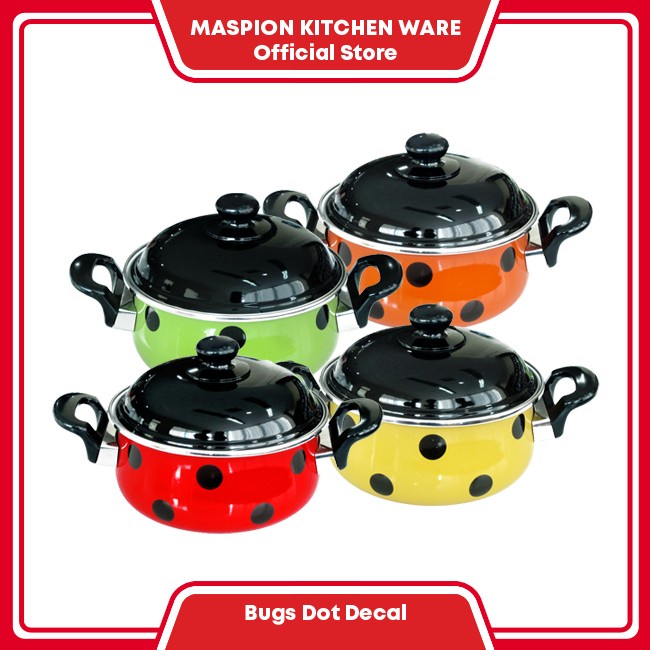 MASPION Panci Enamel Motif Bugs Decal Polkadot Porcelain 18 cm + Tutup