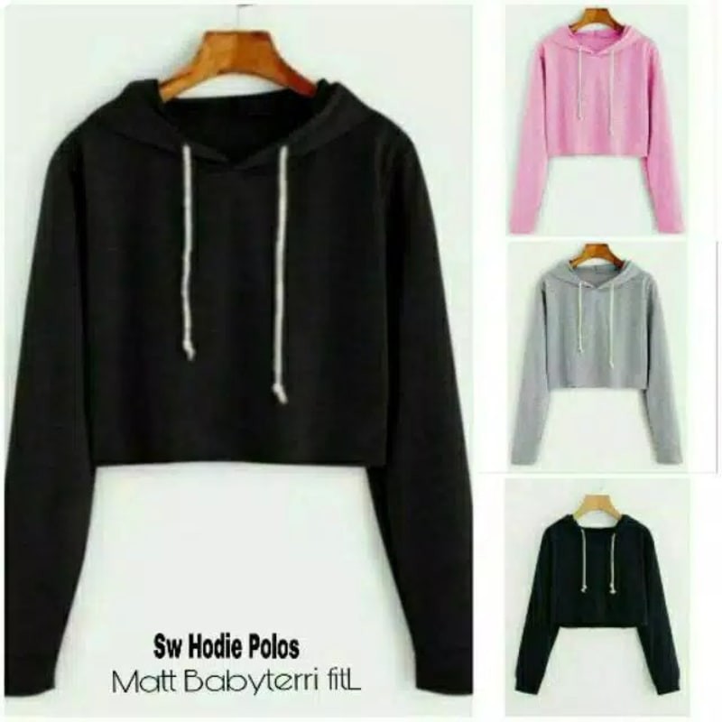 SWEATER GLOW CROP BASIC POLOS HOODIE TALI SERUT - FASHION SWEATER WANITA 1R
