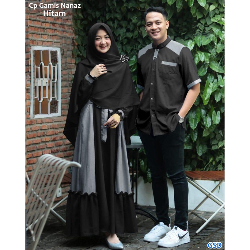 Cp Gamis NINIS /Couple Muslim/Baju Pasangan Muslim Murah/Gamis Syari + Kemeja Pria+ Bergo