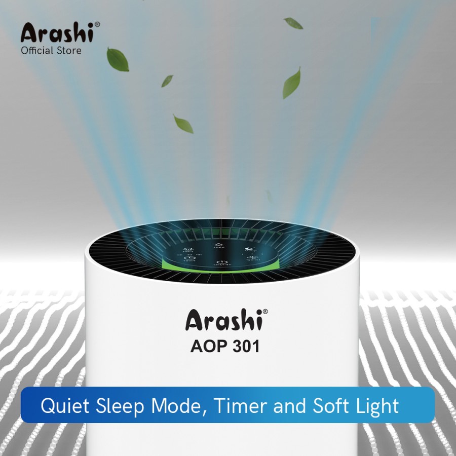 Penyaring Udara Arashi AOP301 dengan HEPA Filter dan Lampu UV-A - Portable dan Rechargeable