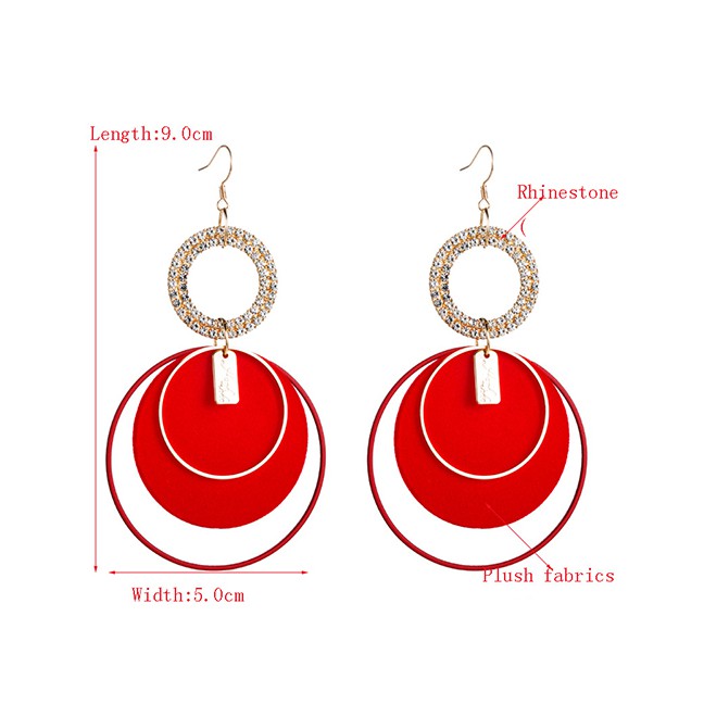 LRC Anting Gantung Fashion Red S925 Silver Pin Circle Earrings D50237