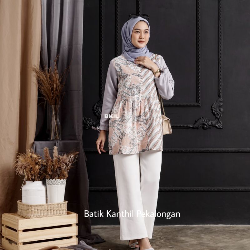 tey-17 Batik wanita ASJ SA HRB026 Kenongo Kemeja Tosca Pendek-BKIL-BATIK KANTHIL-Udma