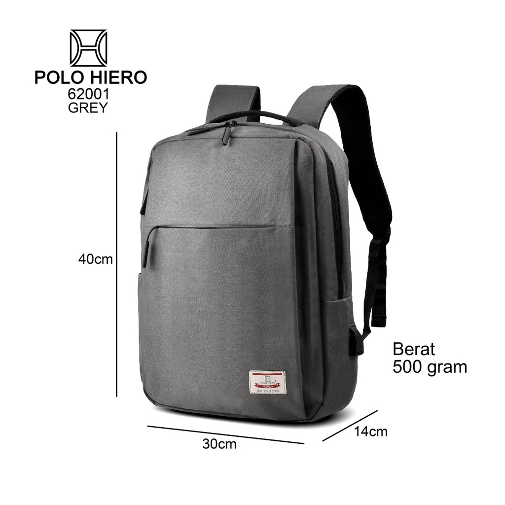 (Toko OB) Tas Ransel Polo Hiero Ransel 62001 Tas Sekolah Ransel Punggung Tas Pria [Free Kabel USB]