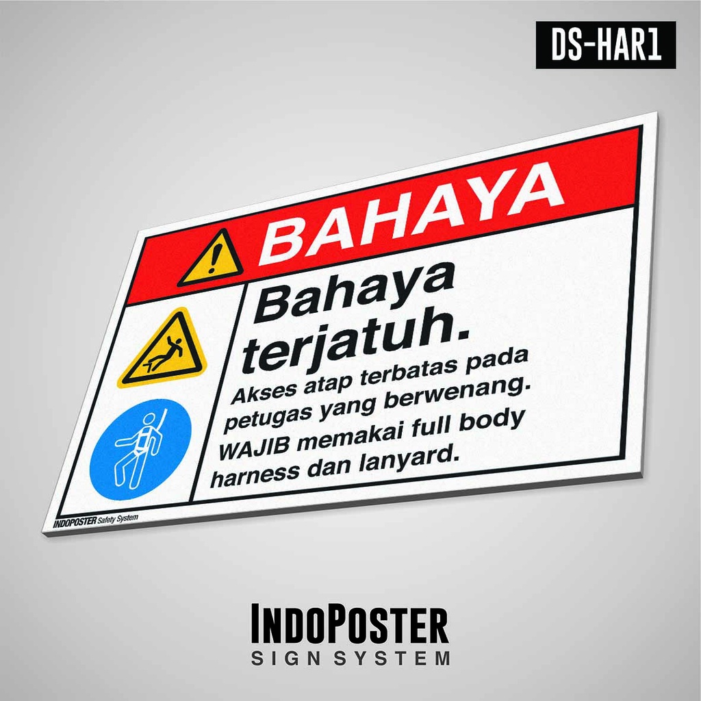 

Safety Sign Rambu K3 PVC ANSI Bahaya Terjatuh Dari Atap Harness