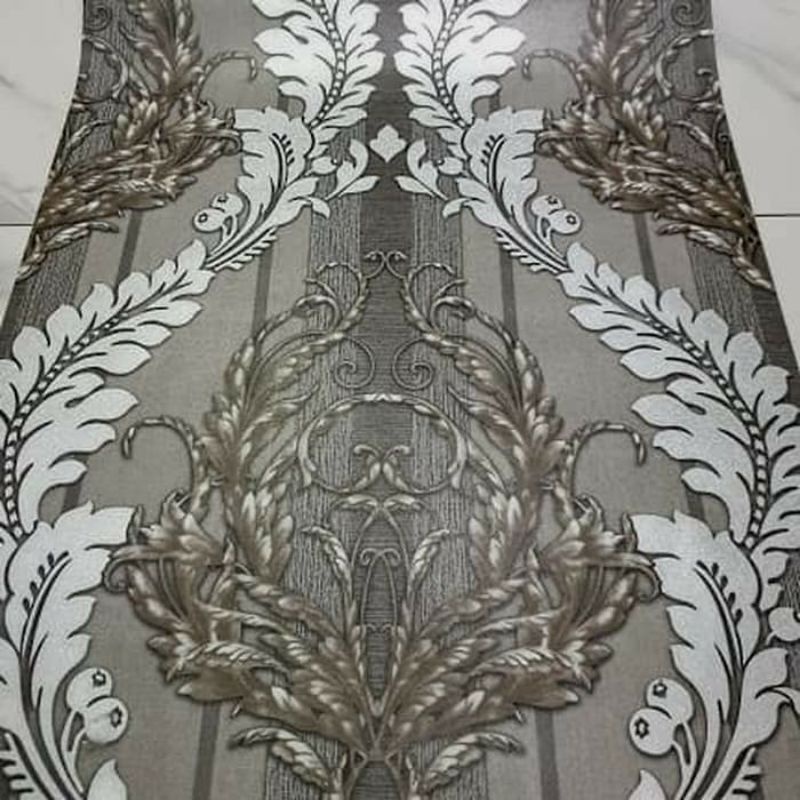 Wallpaper Dinding Warna Abu Motif Batik Elegant