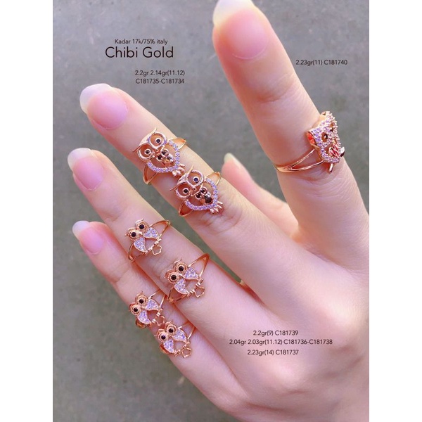 CHIBIGOLD - Cincin owl emas ITALY 750% 17k