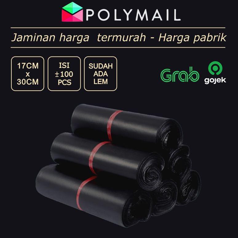 

((BISA COD)) POLYMAILER 100PCS 17x30CM HITAM SEMI GLOSSY EKONOMIS PLASTIK POLYMAILER SEMI GLOSSY BLACK