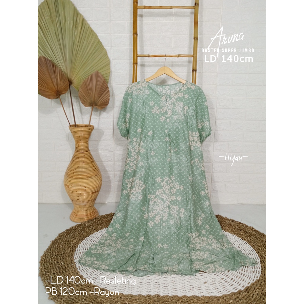 LD 140cm Daster Super Jumbo (42 Motif) (Part 2) dan  Daster Kaftan Viral LD 150cm Ruffle Big Size-Aruna Hijau
