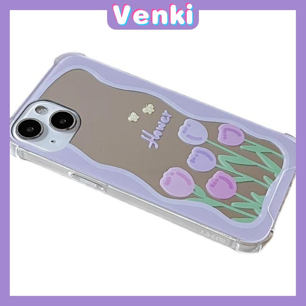 iPhone Case Acrylic Reflective Mirror Airbag Shockproof Protection Camera Purple Tulip Flower Compatible with iPhone 11 iPhone 13 Pro Max iPhone 12 Pro Max iPhone 7 Plus iPhone xr