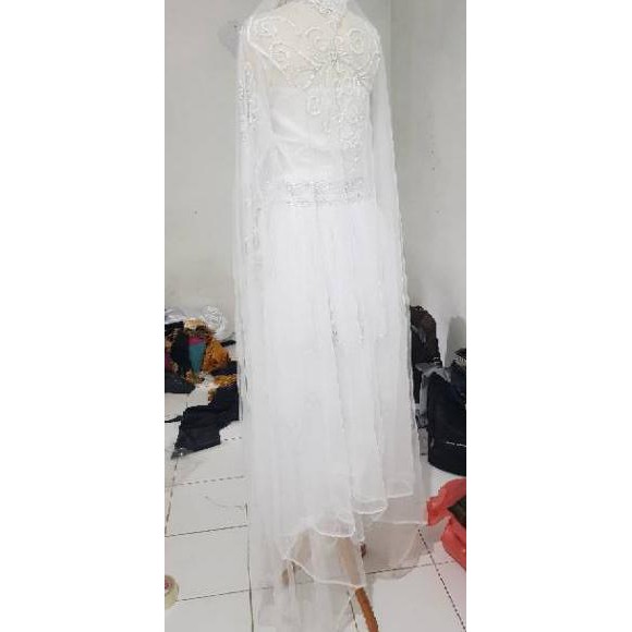 MODERN Berbie kebaya hijab ijab pengantin putih slendang krudung