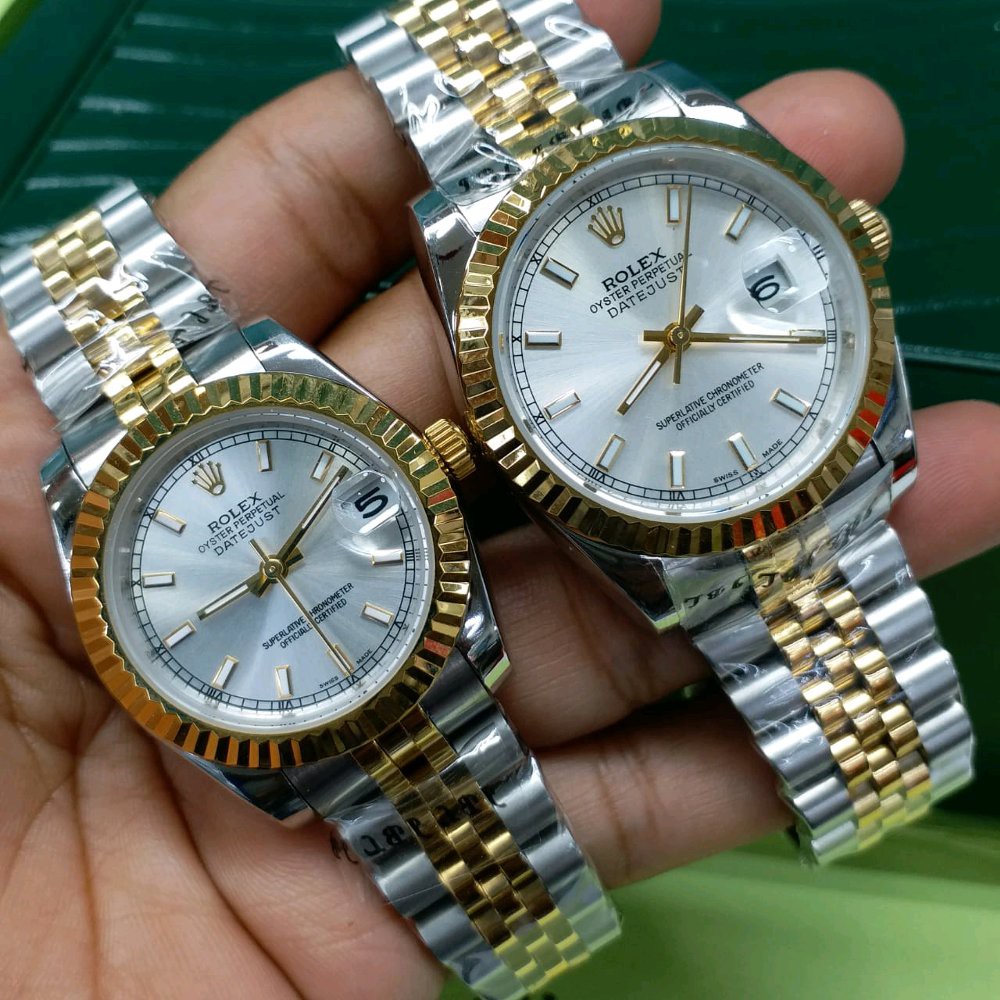 Jam Tangan Wanita Rolex DateJust Silver Rosegold Saphire Mineral Glass Automatic Premium