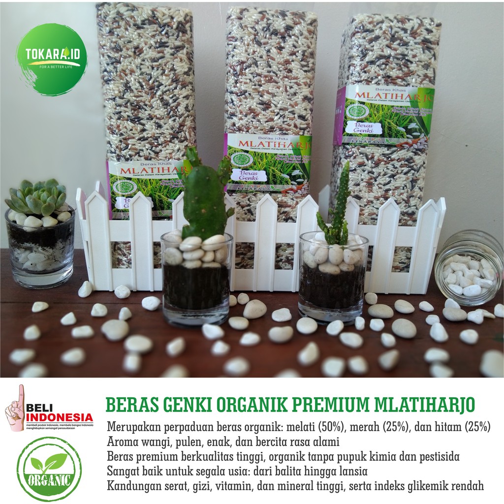 

Beras Genki (Mix Merah, Hitam, Melati) premium Mlatiharjo kemasan vakum 1kg