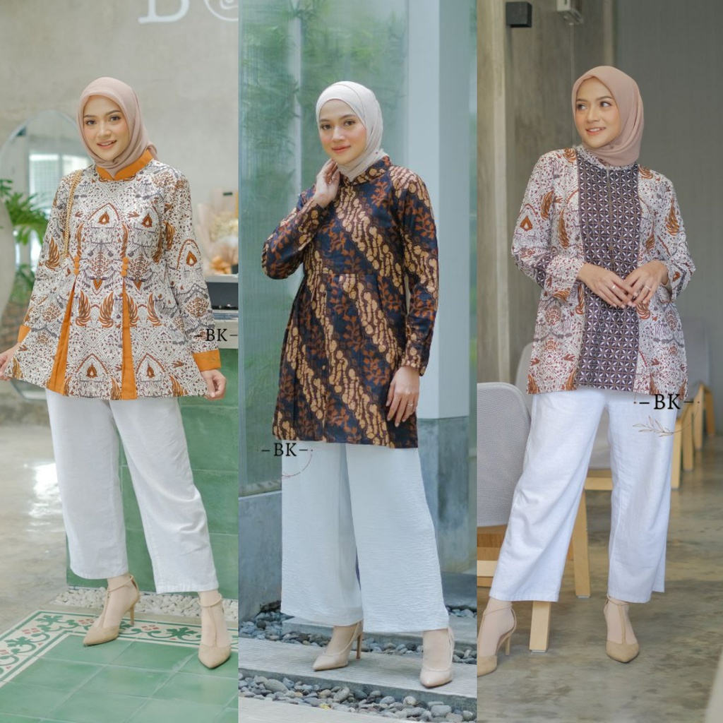 Baju Batik Wanita Modern Atasan Blouse Batik Kerja Kantor Wanita Motif Soft Inara