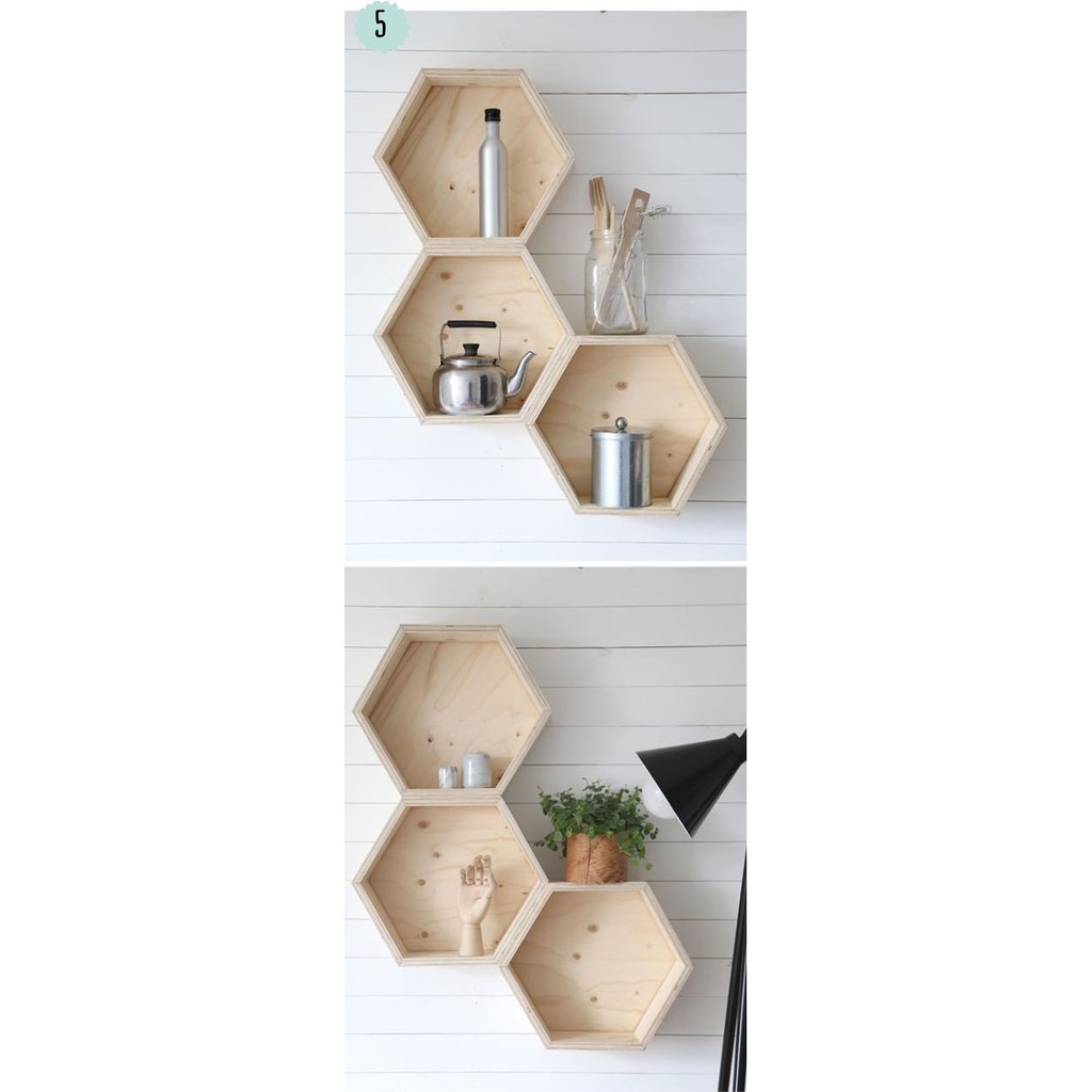 Rak Dinding Hexagonal Minimalis Rak Bunga Kayu Jati Belanda
