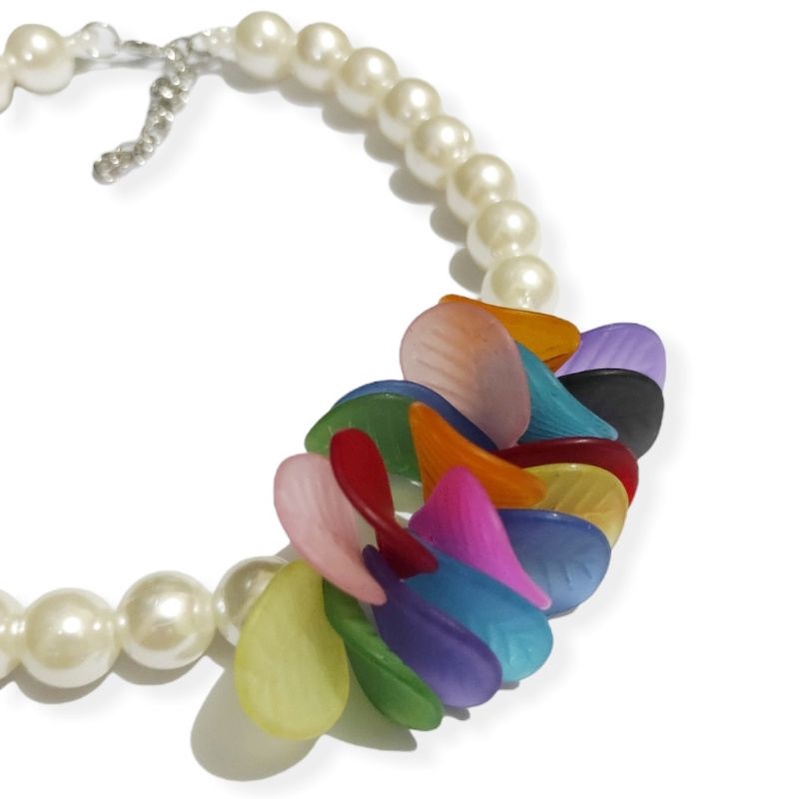 Floella Flower Pearl Choker Necklace Colorful Chic Warna Warni Kalung Mutiara Kelopak Bunga Samping