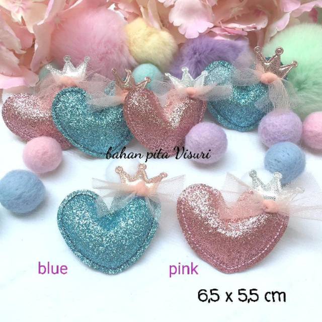 Aplikasi Love Gliter Dacron Hias Crown Bow Tulle