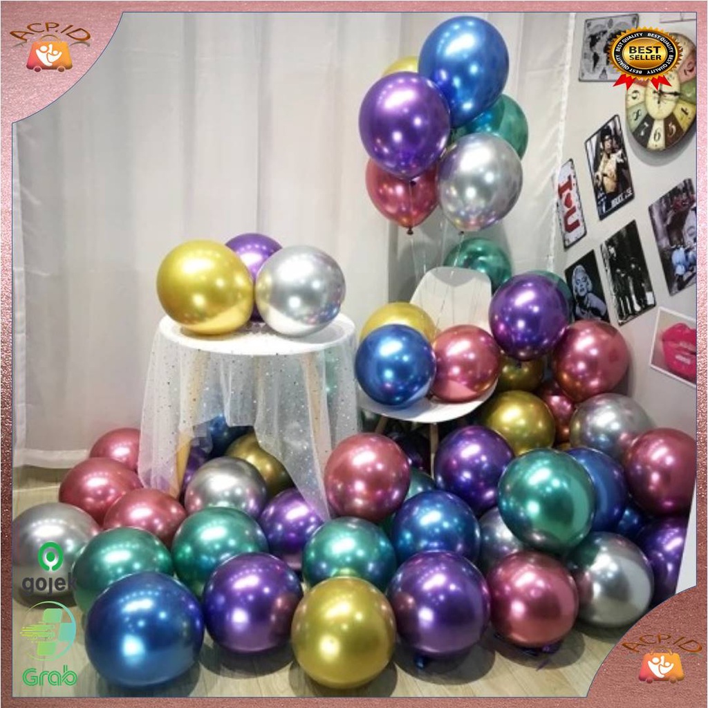 {ACP.ID} BALON LATEX METALIC 5 INCH POLOS 1 PCS / BALON ULANG TAHUN METALIK 12.7CM BALLON CHROME
