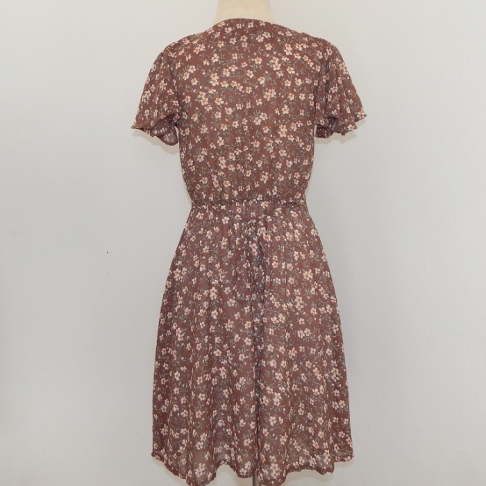 

Best Seller - â¨Ready - Dress Gaun Wanita Motif Bunga Vintage Import Bkk Coklat