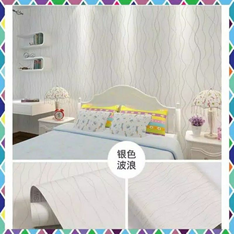 Wallpaper Dinding Motif Wave Dasar Putih Ukuran Panjang 10Meter x Lebar 45Cm