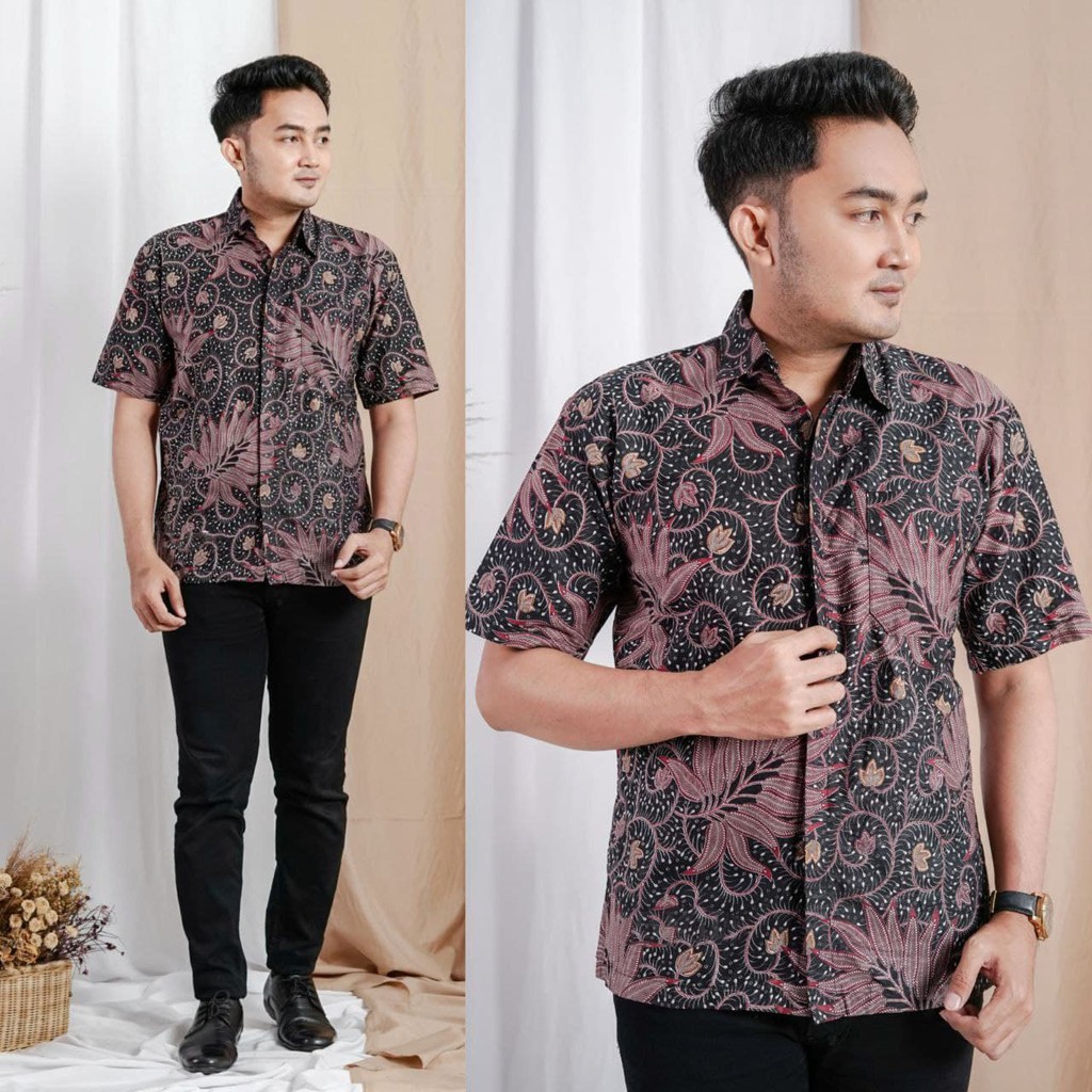 KEMEJA KANTOR ELEGAN BATIK IRMA MOTIF MANGGAR HITAM PUTIH