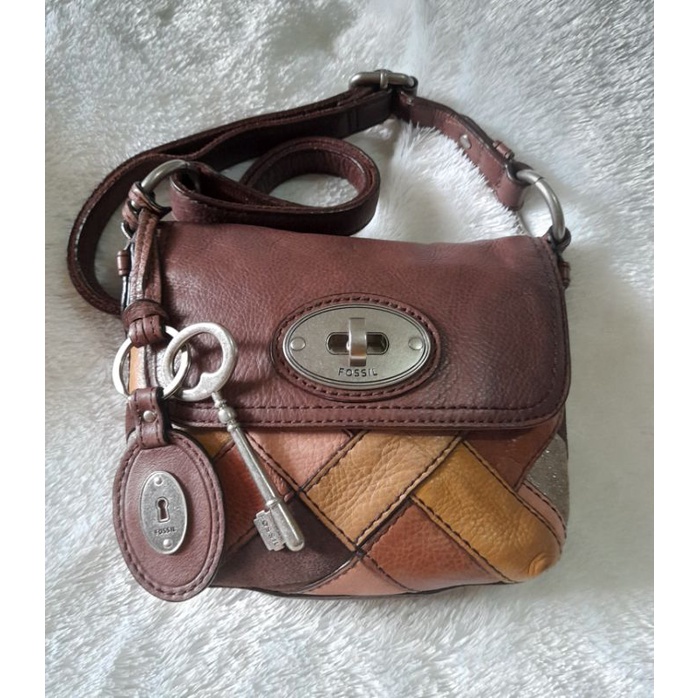 tas fossil maddox turnlock light patchwork preloved